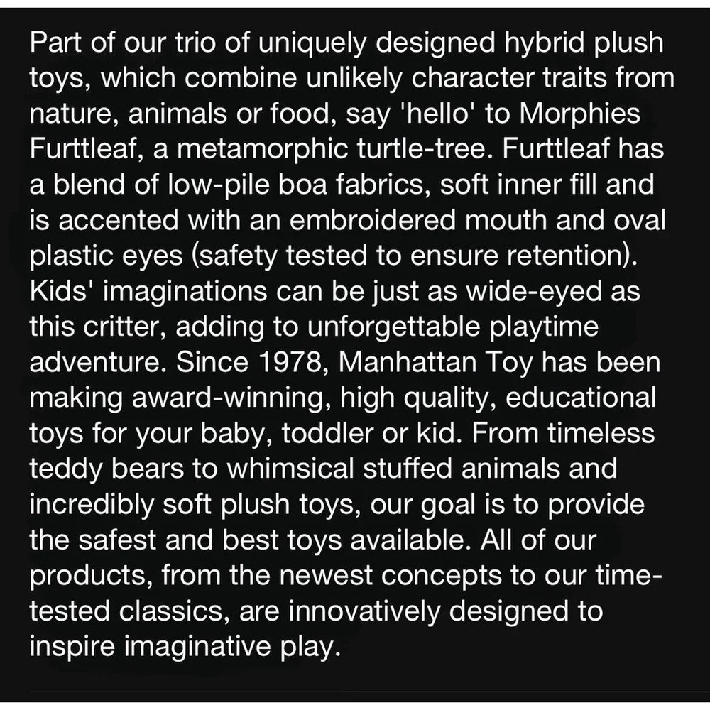 The Manhattan Toy Company Morphies Furttleaf Plush 2022 Stuffed Animal Green 8”